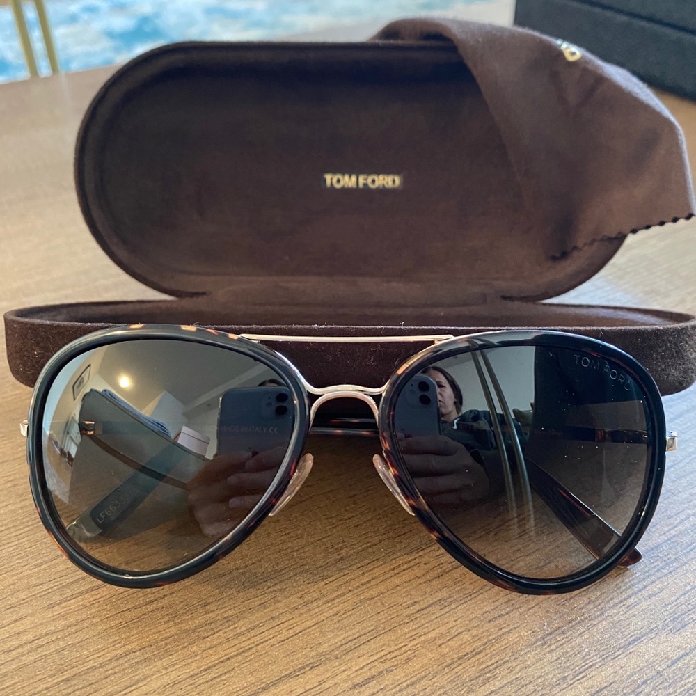 Tom Ford Tortoise & Gold Miles Aviator Sunglasses